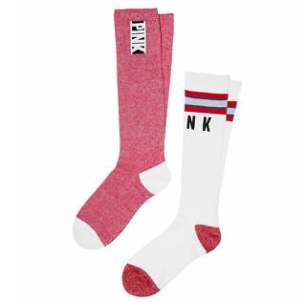 New Victoria’s Secret PINK 2pk Logo Knee Socks